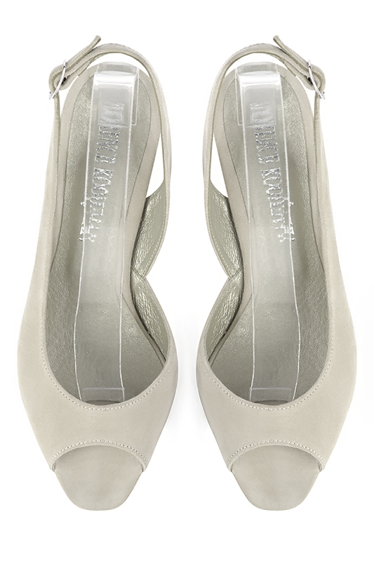 Off white women's slingback sandals. Square toe. High slim heel. Top view - Florence KOOIJMAN